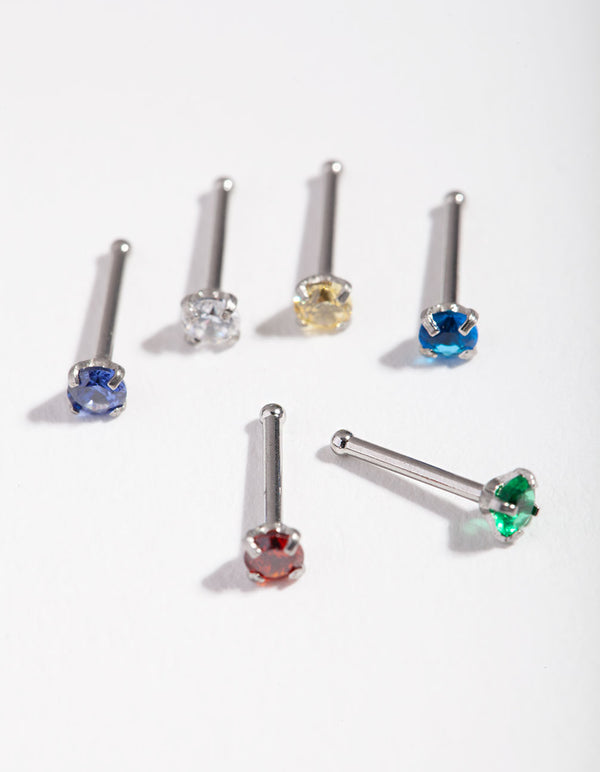 Surgical Steel Diamante Nose Stud 6-Pack