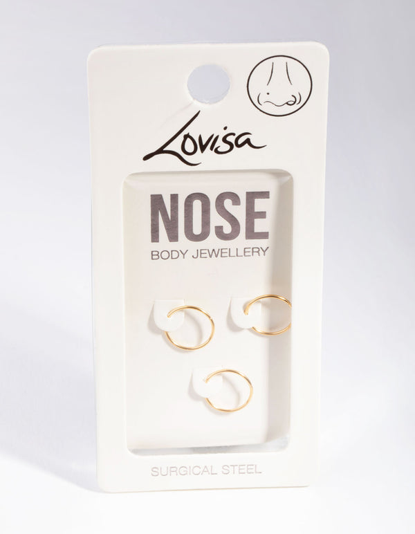 Gold Plain Nose Ring Pack