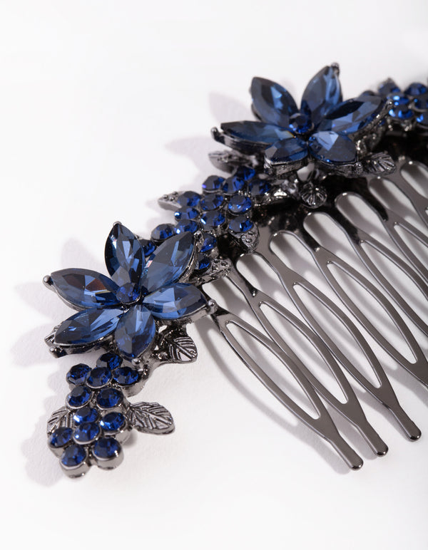 Gunmetal Simple Diamante Flower Comb