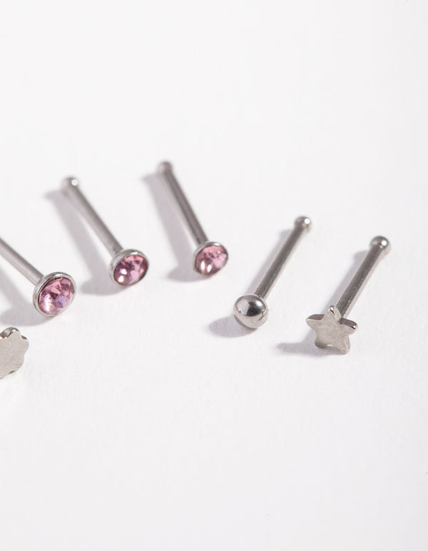 Surgical Steel Graduated Star Nose Stud 6-Pack