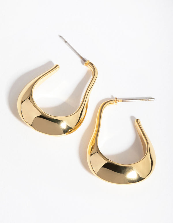 Gold Plated Rectangle Wide Hoop Earrings