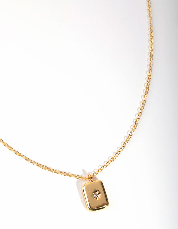Gold Plated Diamante Rectangle Necklace
