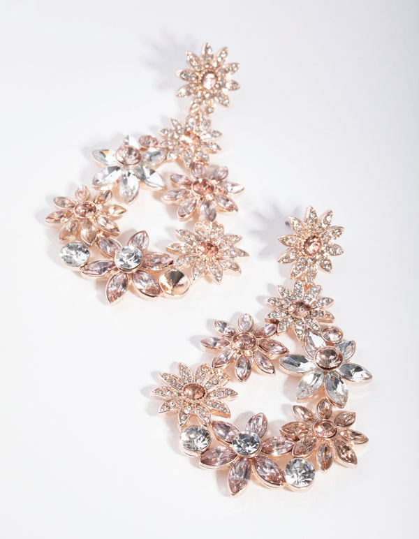 Gold Flower Cluster Teardrop Earrings