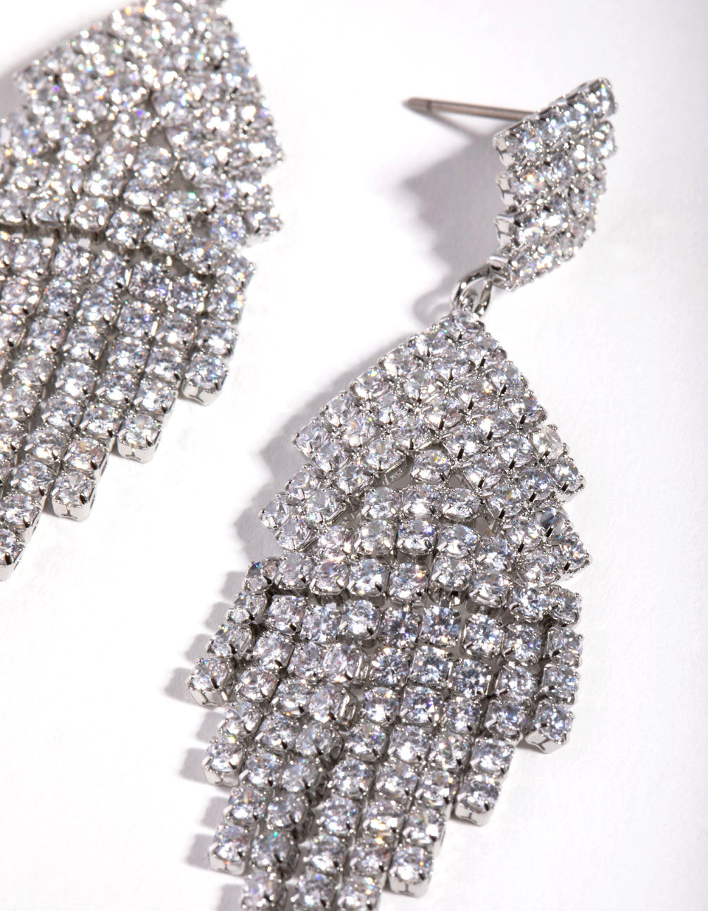 Silver Diamond Simulants Fringe Stud Earrings