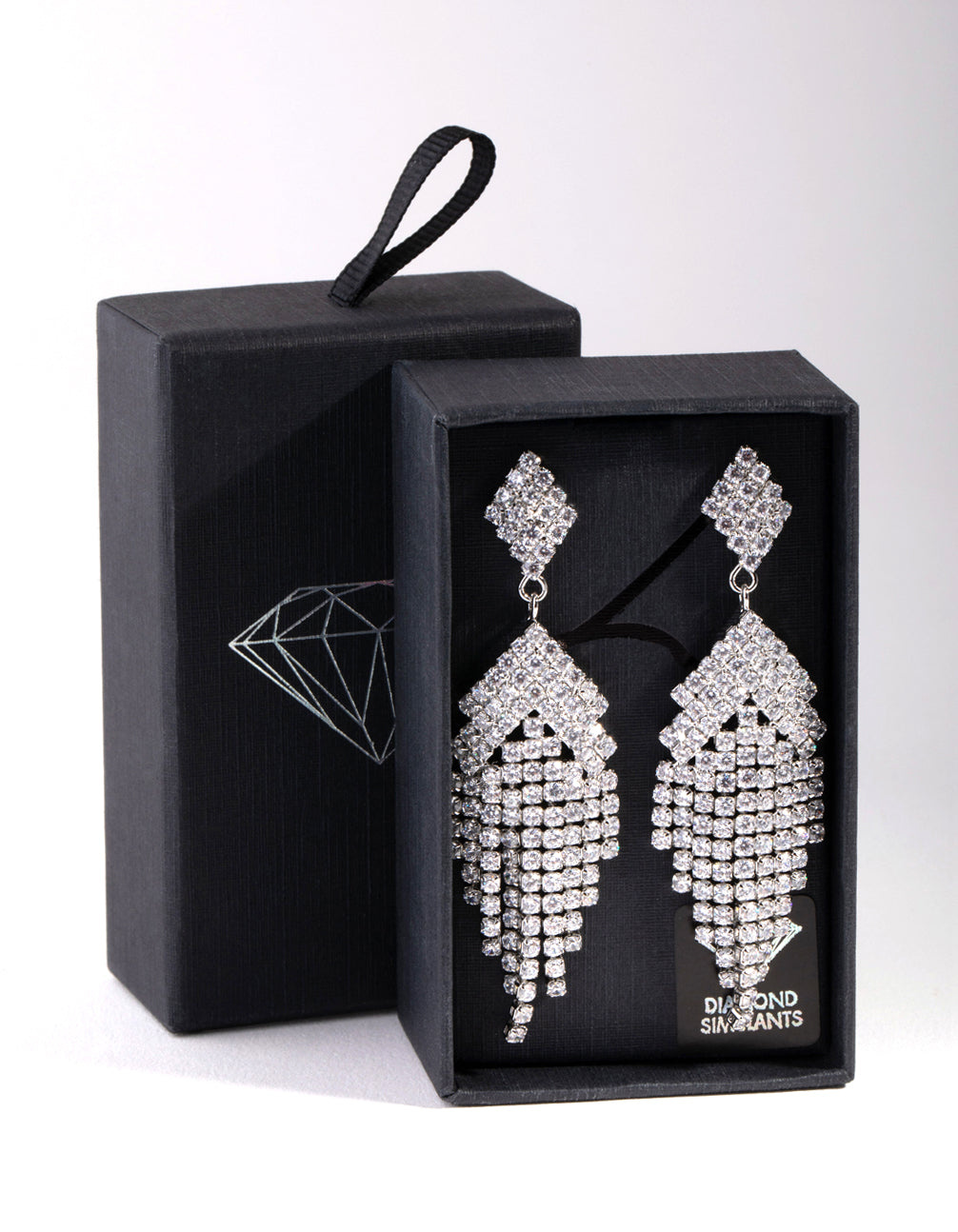 Silver Diamond Simulants Fringe Stud Earrings