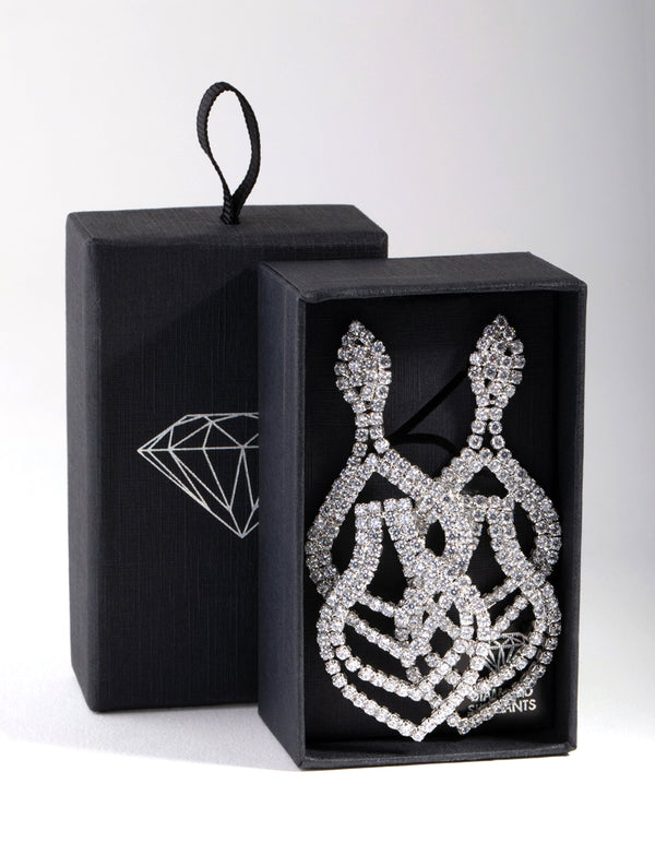 Silver Diamond Simulant Pear Shape Drop Earrings