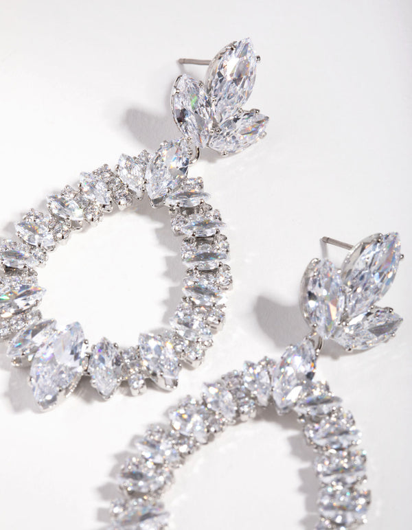 Silver Large Diamante Pear Drop