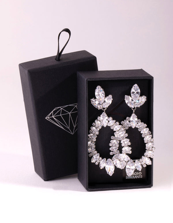 Silver Large Diamante Pear Drop