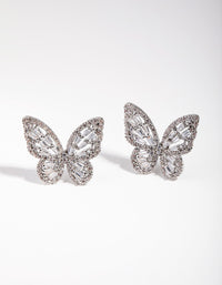 Large Silver Diamond Simulant Butterfly Earrings - link has visual effect only