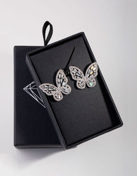 Large Silver Diamond Simulant Butterfly Earrings - link has visual effect only