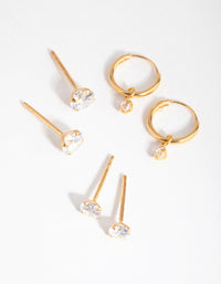 Gold Plated Sterling Silver Cubic Zirconia Stud & Hoop Pack Earring - link has visual effect only