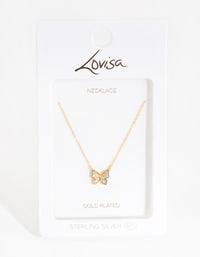 Gold Plated Sterling Silver Pave Butterfly Necklace - link has visual effect only
