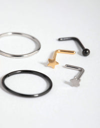 Surgical Steel Ball Star Nose Ring & Stud 6-Pack - link has visual effect only