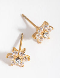 24 Carat Gold Plated Surgical Steel Cubic Zirconia Flower Stud Earrings - link has visual effect only