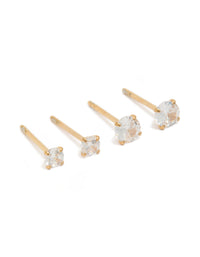 24 Carat Gold Plated Surgical Steel Round Cubic Zirconia Pack Stud Earrings - link has visual effect only