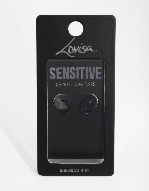 Black Coated Metal Surgical Steel 8mm Sleeper Earrings