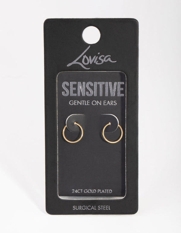 24 Carat Gold Plated Surgical Steel Fine 10mm Sleeper Earrings