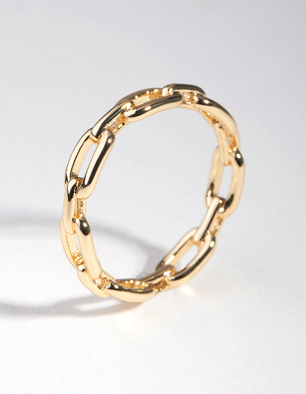 Gold Plated Skinny Rectangle Link Ring