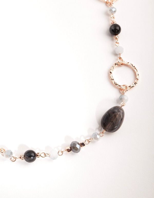 Rose Gold Crater Hoop & Bead Necklace