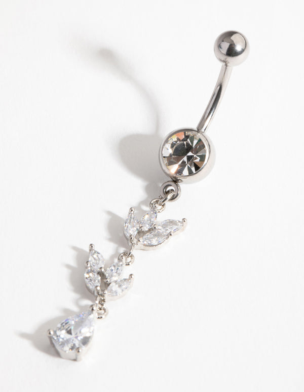 Surgical Steel Cubic Zirconia Marquise Drop Belly Ring