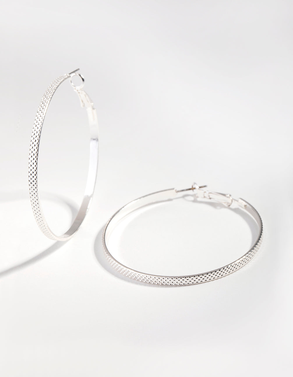 Silver Dot Texture Hoop Earrings