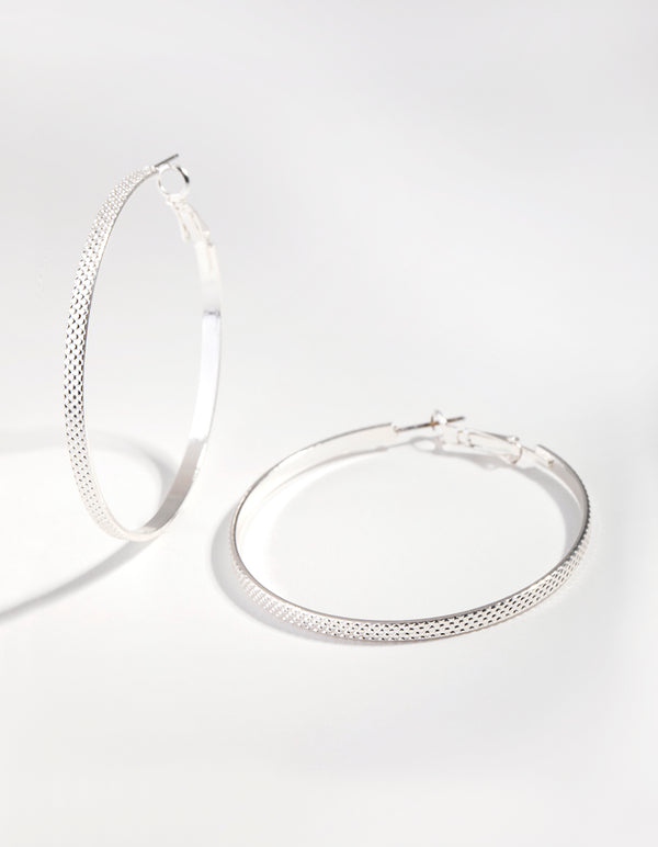 Silver Dot Texture Hoop Earrings