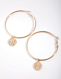 Gold Coin Drop Hoop Earrings - link has visual effect only