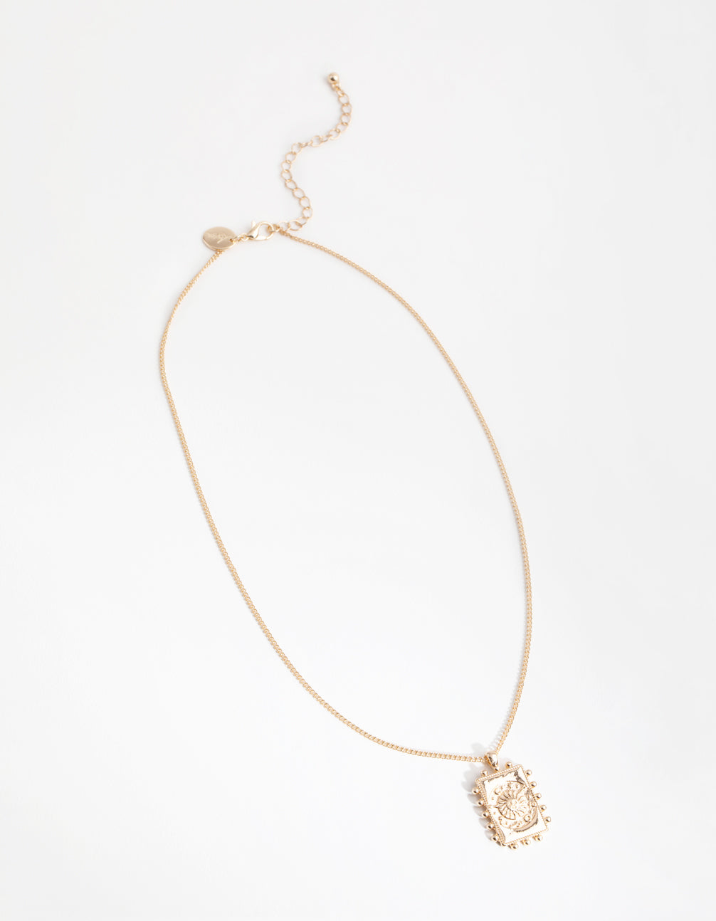 Gold Sun Rectangle Pendant Necklace