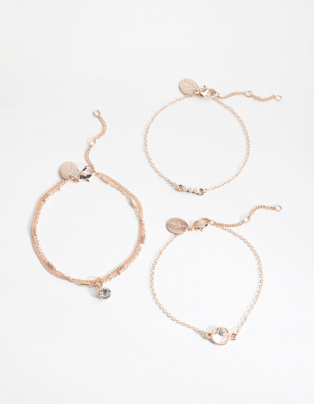Rose Gold Diamante & Faux Pearl 4-Pack Bracelet