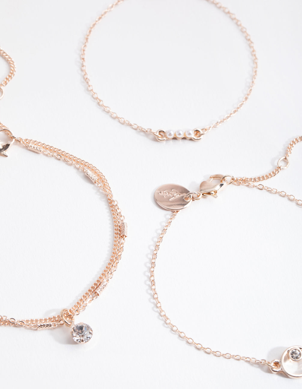 Rose Gold Diamante & Faux Pearl 4-Pack Bracelet