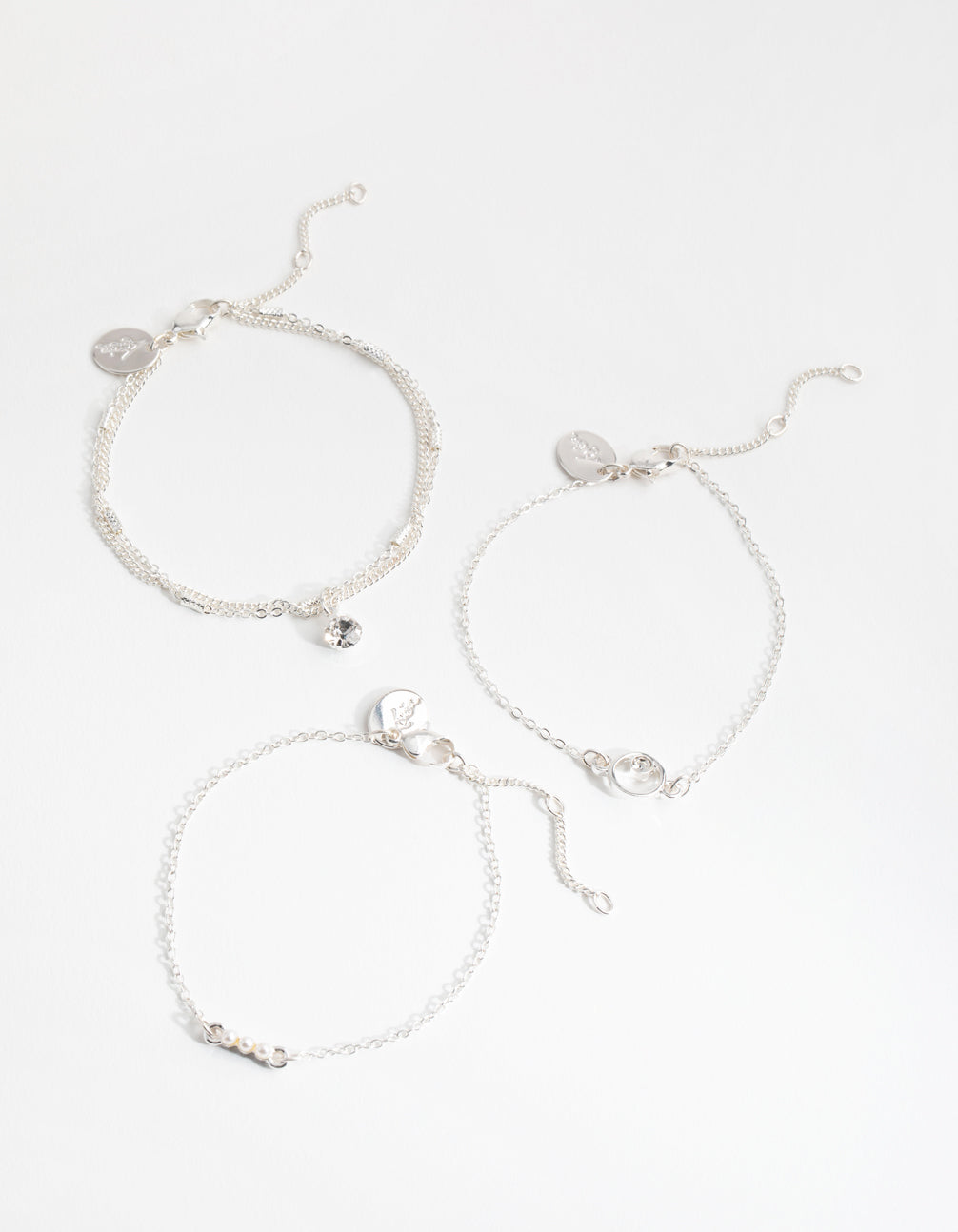 Silver Diamante & Faux Pearl 4-Pack Bracelets