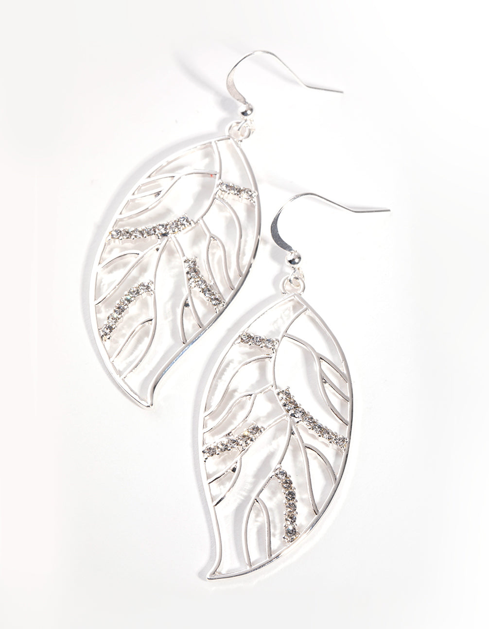 Silver Diamante Tree Leaf Drop Earrings