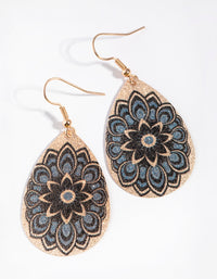 Gold Flower Pattern Drop Earrings - link has visual effect only