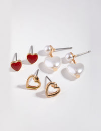 Gold Multi-Heart Pack Stud Earring - link has visual effect only