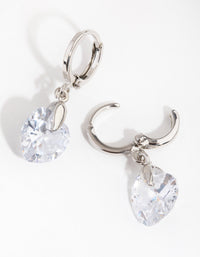Silver Diamond Simulant Heart Huggie Earrings - link has visual effect only