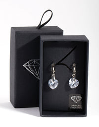 Silver Diamond Simulant Heart Huggie Earrings - link has visual effect only