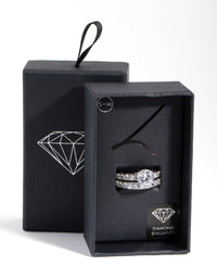 Silver Diamond Simulant Engagement & Wedding Pack Rings - link has visual effect only