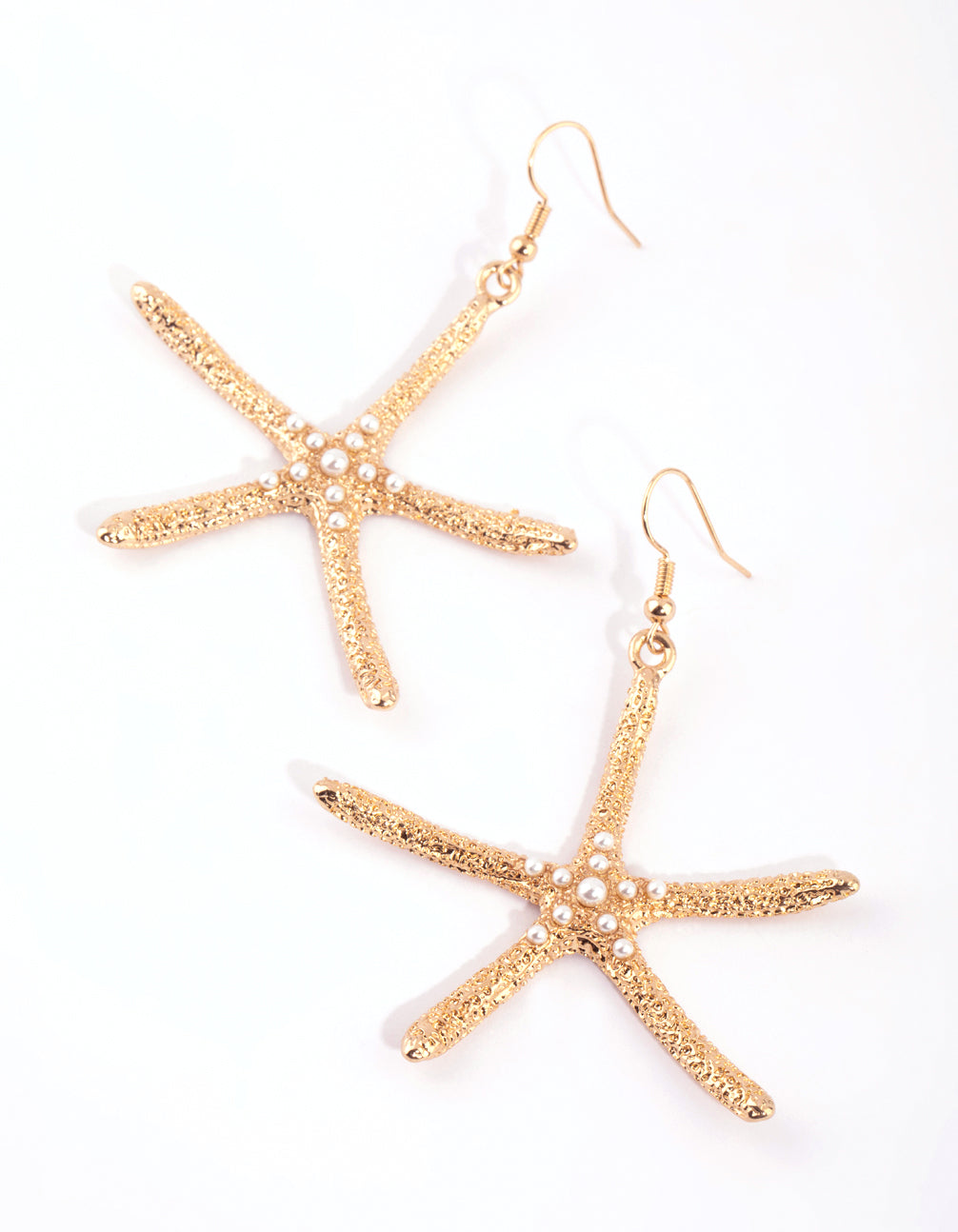 Gold Pearl Starfish Drop Earrings