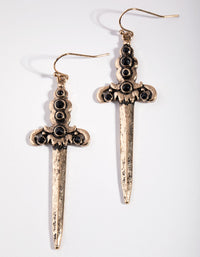 Burnished Gold Sword Drop Earrings - link has visual effect only