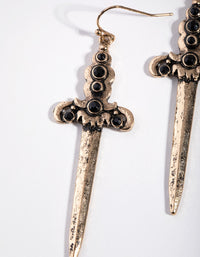 Burnished Gold Sword Drop Earrings - link has visual effect only