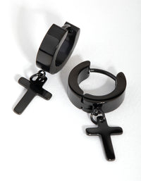 Black Coated Metal Surgical Steel Cross Huggie Earrings - link has visual effect only