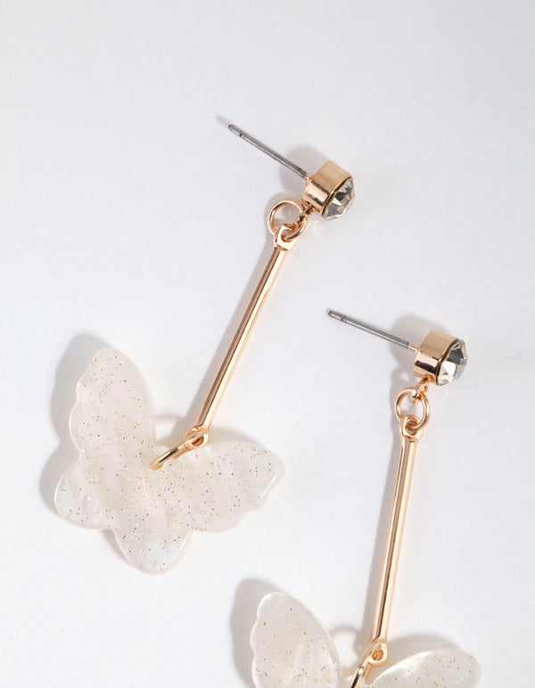 Gold Bar Glitter Butterfly Earrings