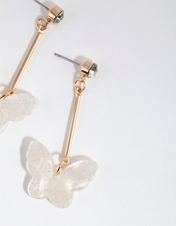Gold Bar Glitter Butterfly Earrings