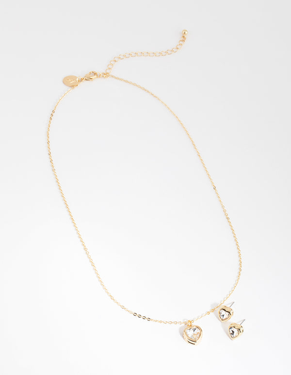 Gold Small Heart Necklace & Earrings Set
