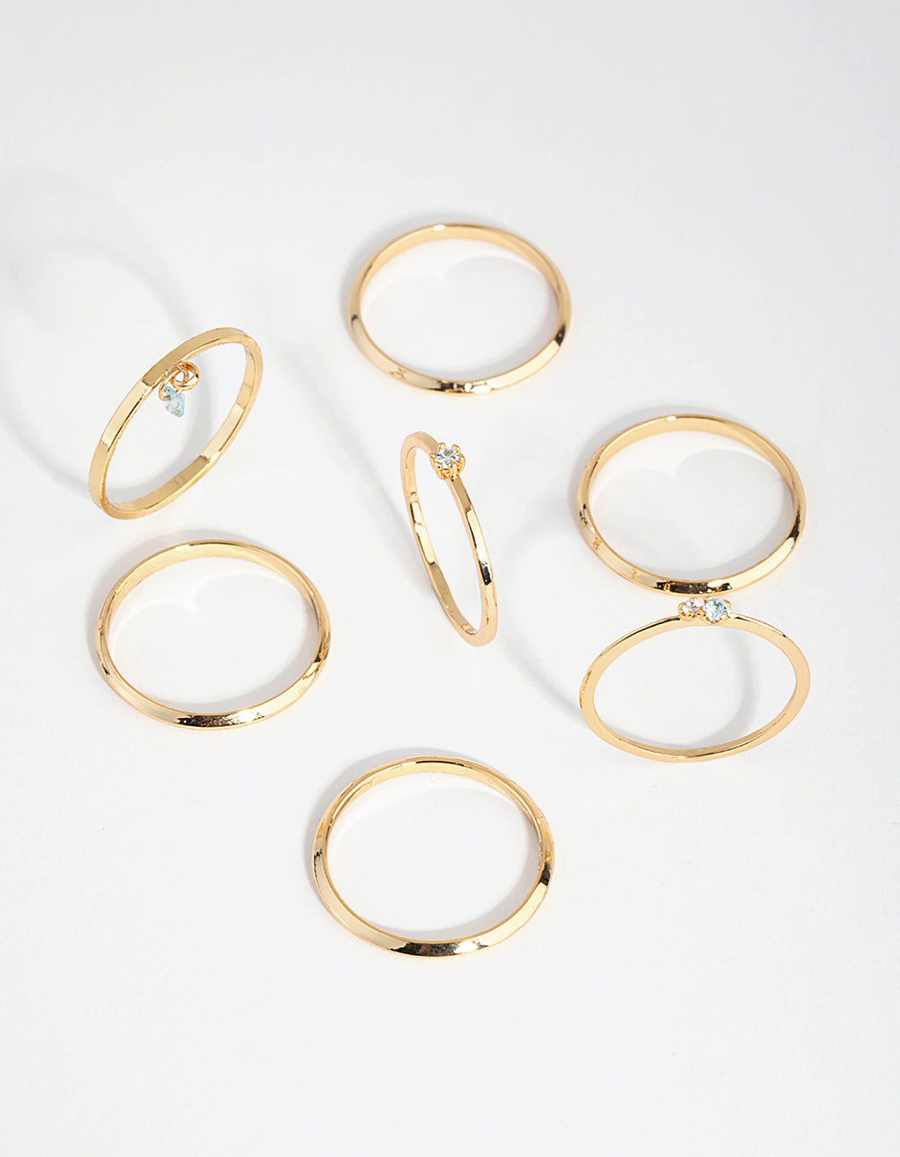 18ct Gold Plated Aquamarine Cubic Zirconia March Ring 7-Pack