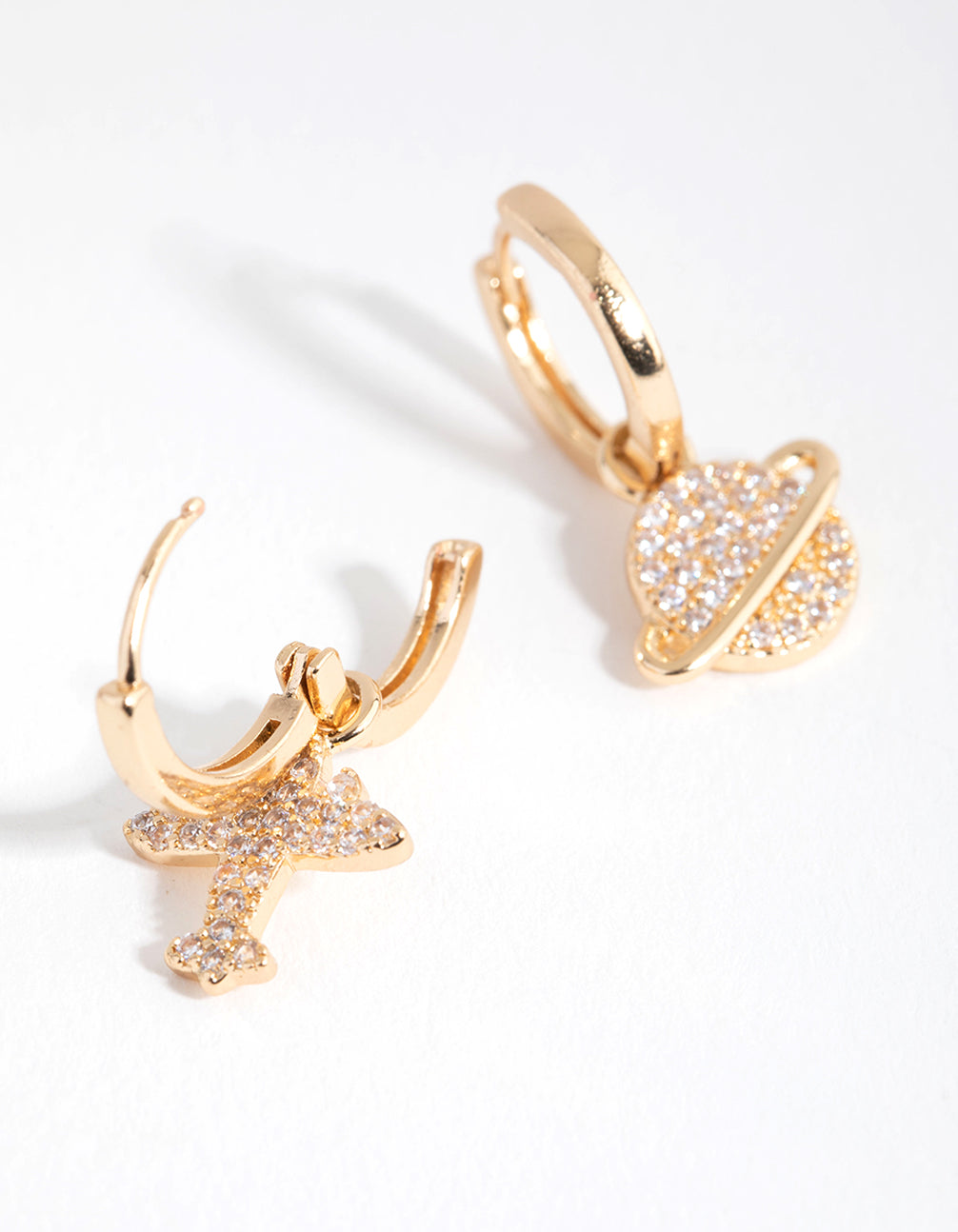 Gold Diamante Mismatched Galaxy Huggie Earrings