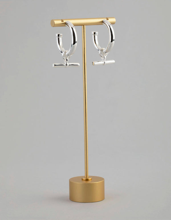 Silver Plated Brass Fob Hoop Earrings