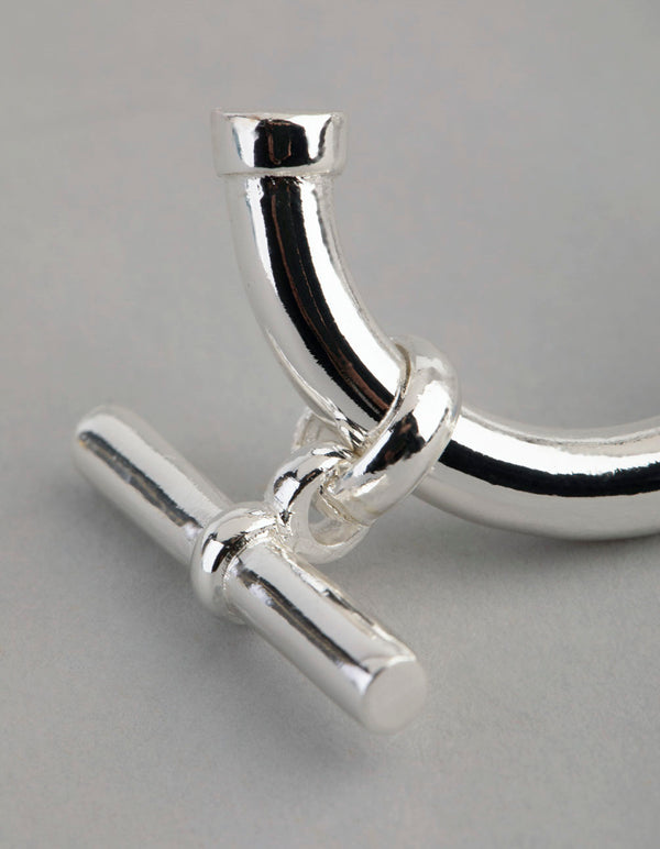 Silver Plated Brass Fob Hoop Earrings