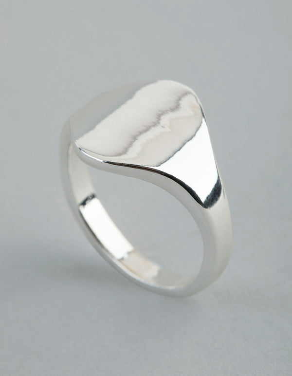 Silver Plated Brass Asymmetrical Signet Pinky Ring