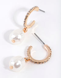 Gold Diamante Pearl Open Hoop Earrings - link has visual effect only